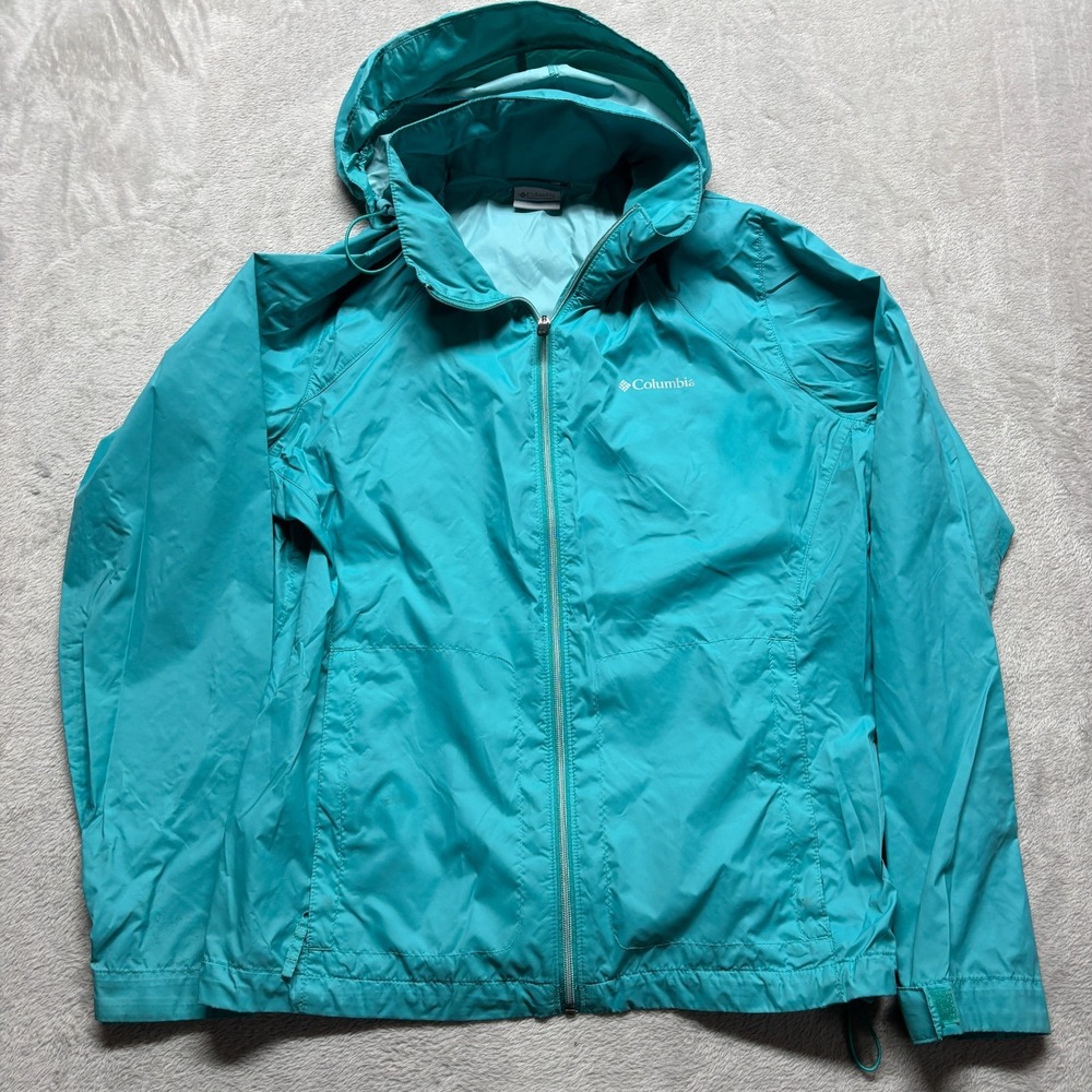 Columbia Switchback III Hooded Full Zip Windbreaker Jacket Womens XL Nylon Teal